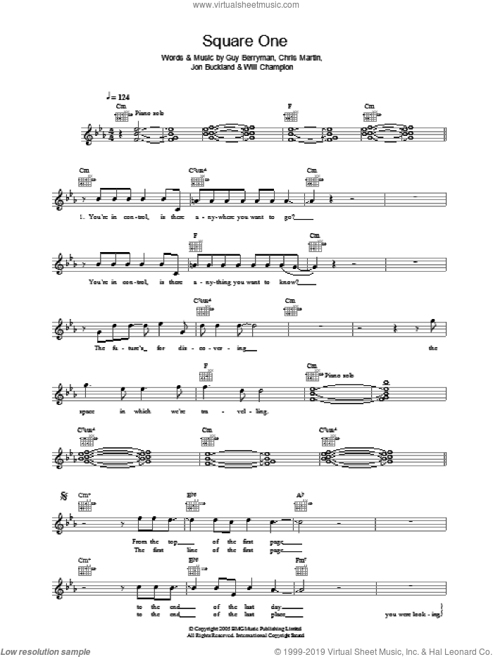 Square One sheet music for voice and other instruments (fake book) by Coldplay, Chris Martin, Guy Berryman, Jon Buckland and Will Champion, intermediate skill level