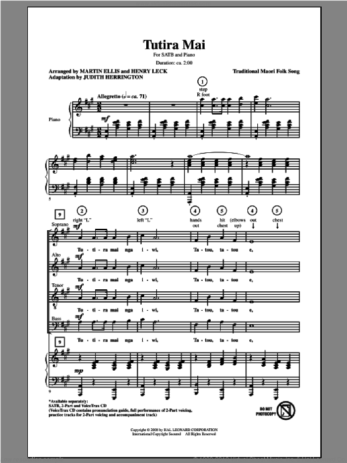 Tutira Mai (We Stand As One) sheet music for choir (SATB: soprano, alto, tenor, bass) by Judith Herrington, intermediate skill level