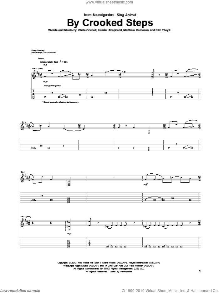 By Crooked Steps sheet music for guitar (tablature) by Soundgarden, intermediate skill level