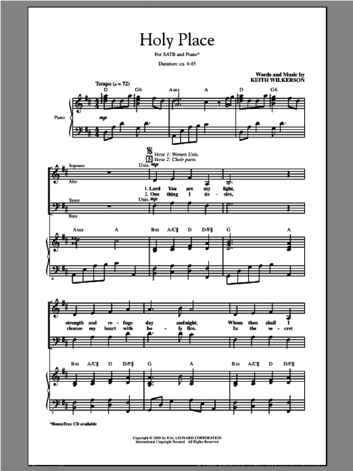 Holy Place sheet music for choir (SATB: soprano, alto, tenor, bass) by Keith Wilkerson, intermediate skill level