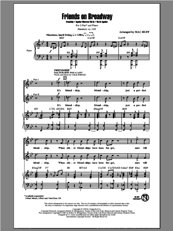 Friends on Broadway sheet music for choir (2-Part) by Mac Huff and Cole Porter, intermediate duet