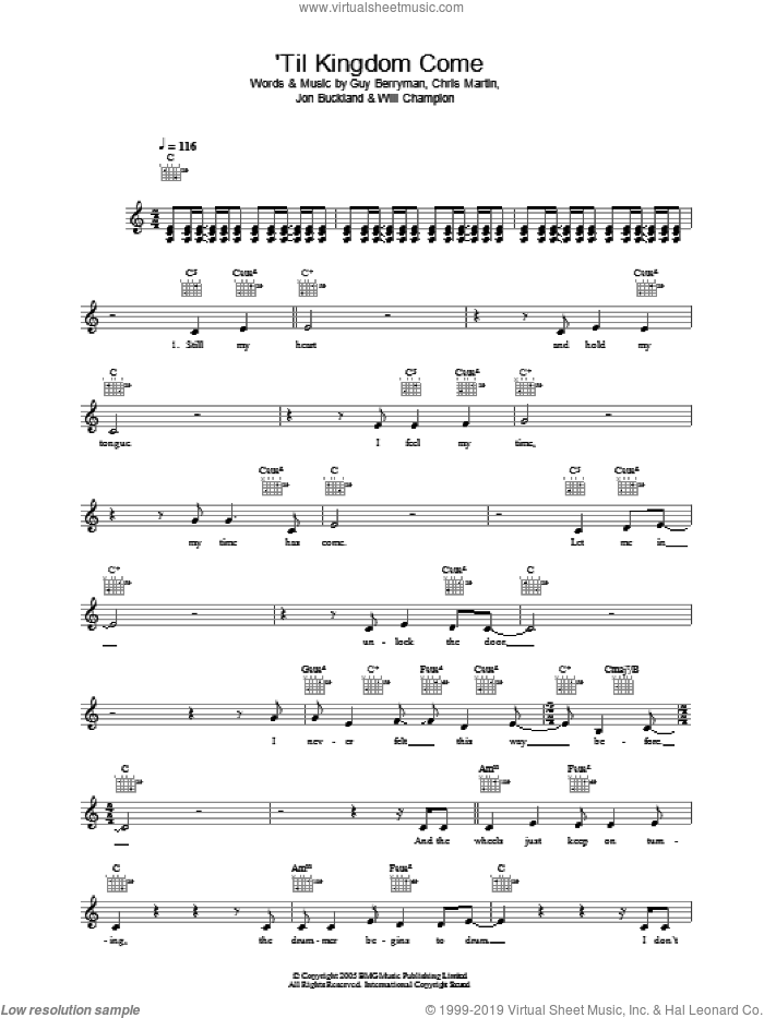 Til Kingdom Come sheet music for voice and other instruments (fake book) by Coldplay, Chris Martin, Guy Berryman, Jon Buckland and Will Champion, intermediate skill level