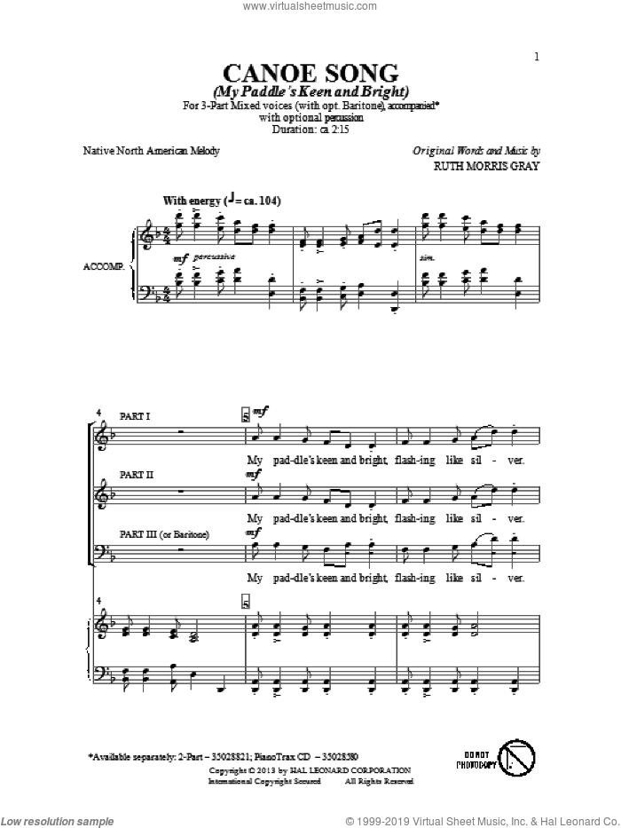 Canoe Song sheet music for choir (3-Part Mixed) by Ruth Morris Gray, intermediate skill level