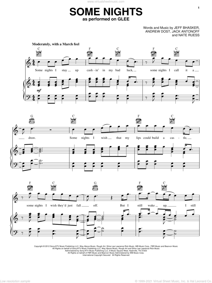 Some Nights sheet music for voice, piano or guitar by Glee Cast and Fun, intermediate skill level
