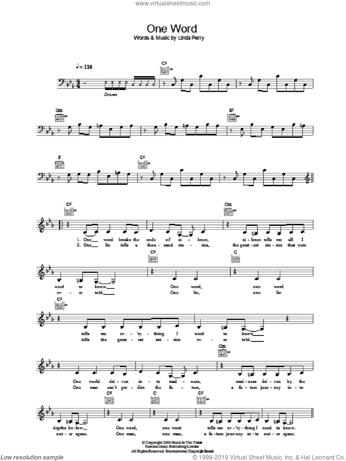 One Word sheet music for voice and other instruments (fake book) by Kelly Osbourne and Linda Perry, intermediate skill level