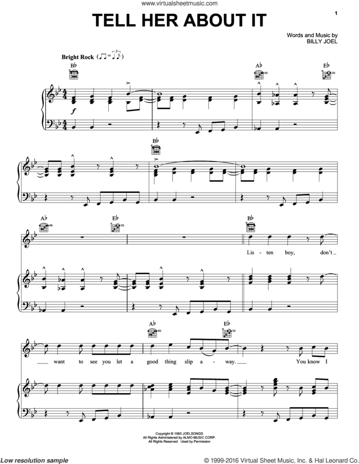 Tell Her About It sheet music for voice, piano or guitar by Billy Joel, intermediate skill level