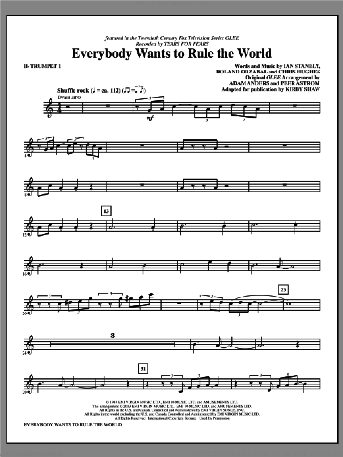 Everybody Wants to Rule the World (complete set of parts) sheet music for orchestra/band by Kirby Shaw and Tears For Fears, intermediate skill level