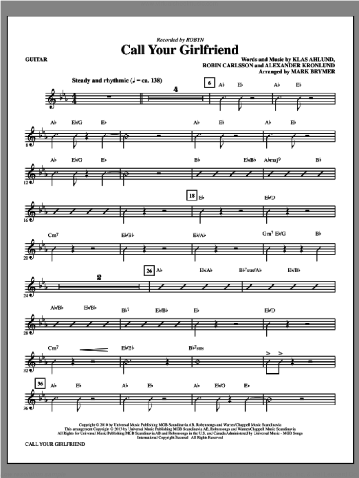 Call Your Girlfriend (complete set of parts) sheet music for orchestra/band by Mark Brymer and Robyn, intermediate skill level
