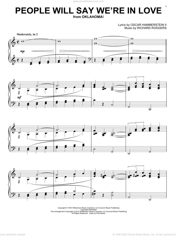 People Will Say We're In Love (from Oklahoma!) sheet music for piano solo by Rodgers & Hammerstein, intermediate skill level