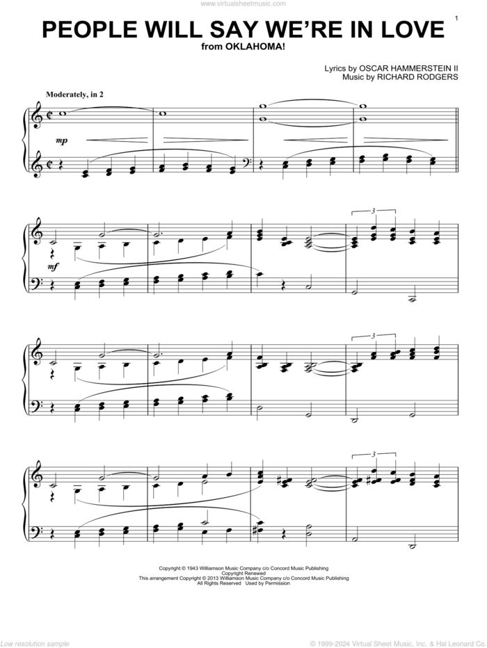 People Will Say We're In Love (from Oklahoma!) sheet music for piano solo by Rodgers & Hammerstein, intermediate skill level