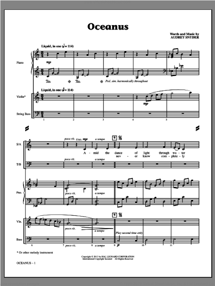 Oceanus (COMPLETE) sheet music for orchestra/band (Instrumental Accompaniment) by Audrey Snyder, intermediate skill level