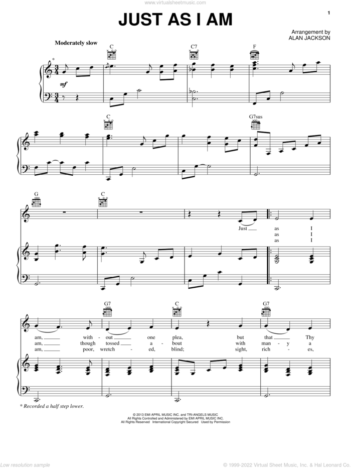 Just As I Am sheet music for voice, piano or guitar by Alan Jackson, intermediate skill level