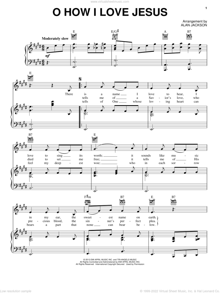 Oh, How I Love Jesus (O How I Love Jesus) sheet music for voice, piano or guitar by Alan Jackson, intermediate skill level