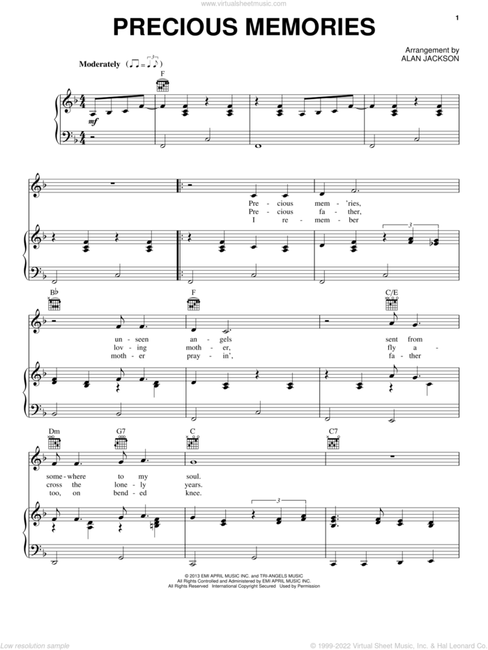 Precious Memories sheet music for voice, piano or guitar by Alan Jackson, intermediate skill level