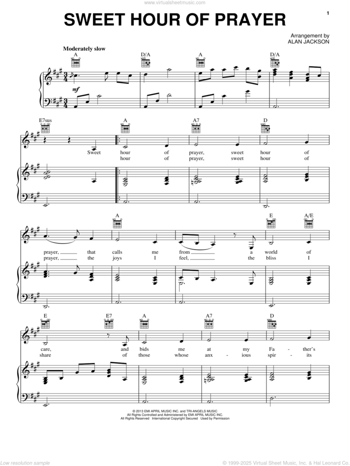 Sweet Hour Of Prayer sheet music for voice, piano or guitar by Alan Jackson, intermediate skill level