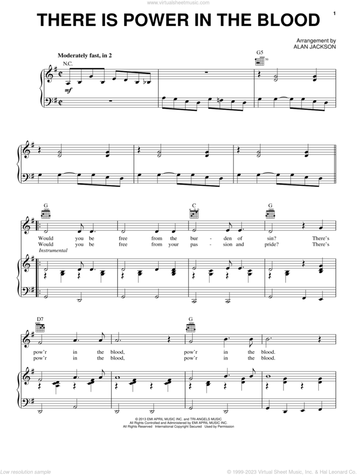 There Is Power In The Blood sheet music for voice, piano or guitar by Alan Jackson, intermediate skill level