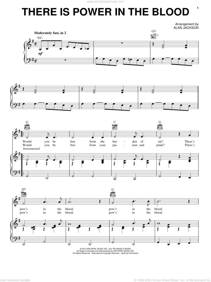 There Is Power In The Blood sheet music for voice, piano or guitar by Alan Jackson, intermediate skill level