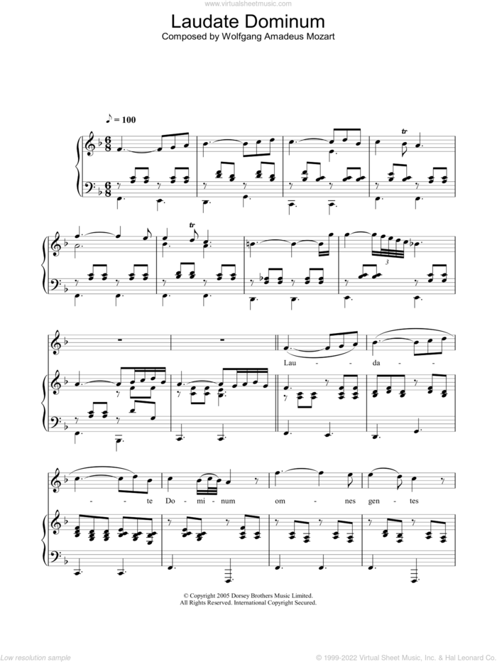 Laudate Dominum (from Solemn Vespers) sheet music for voice, piano or guitar by Hayley Westenra and Wolfgang Amadeus Mozart, classical score, intermediate skill level