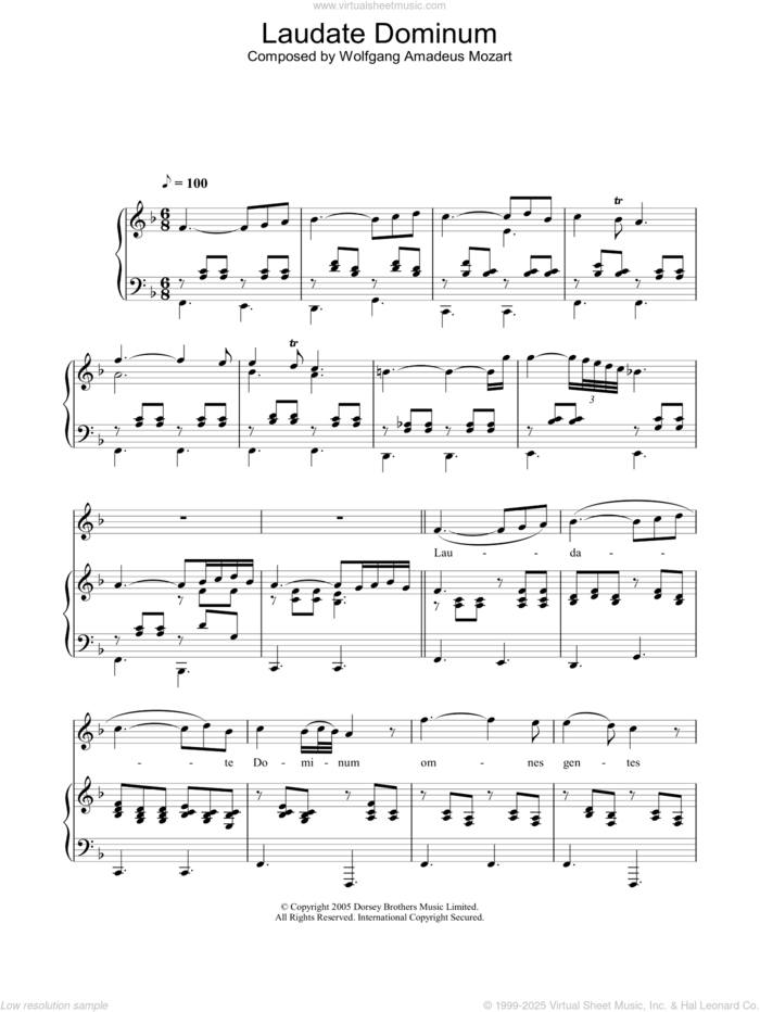 Laudate Dominum (from Solemn Vespers) sheet music for voice, piano or guitar by Hayley Westenra and Wolfgang Amadeus Mozart, classical score, intermediate skill level