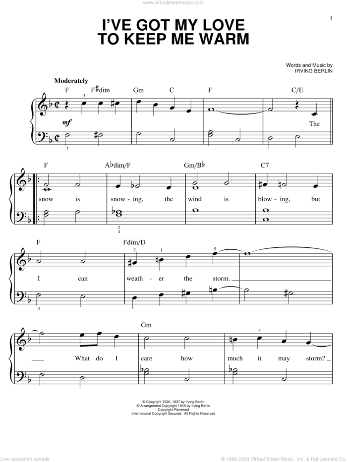 I've Got My Love To Keep Me Warm sheet music for piano solo by Benny Goodman and Irving Berlin, easy skill level