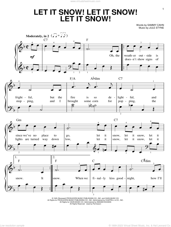 Let It Snow! Let It Snow! Let It Snow! sheet music for piano solo by Joe Nichols and Jule Styne, easy skill level
