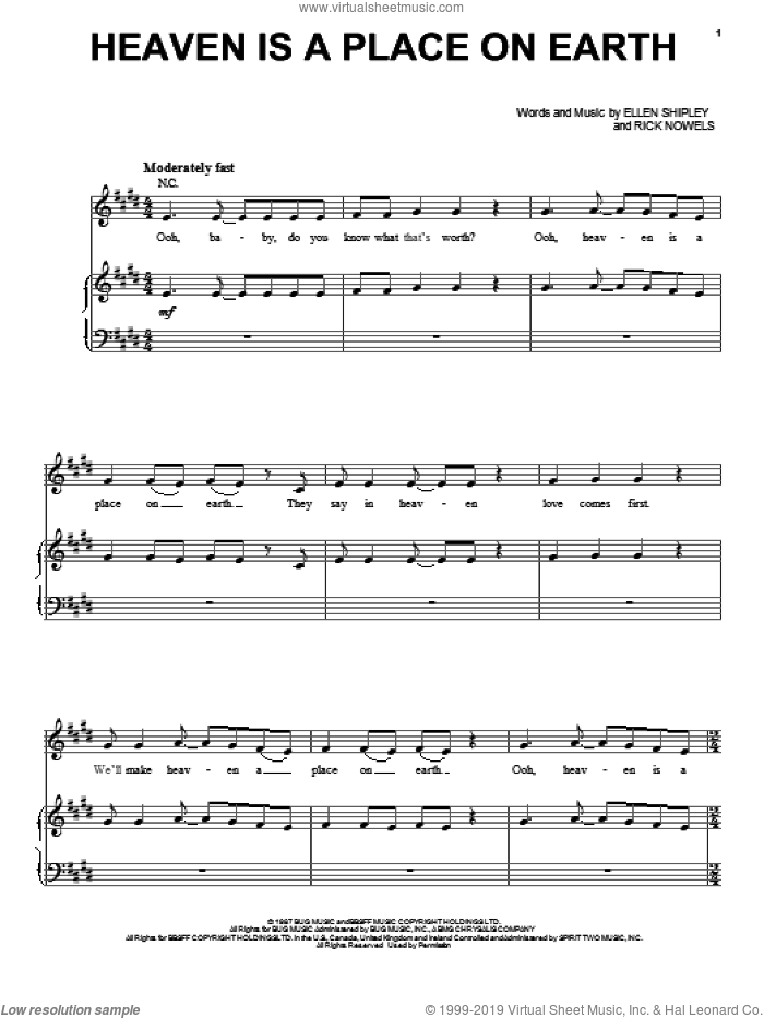 Heaven Is A Place On Earth sheet music for voice, piano or guitar by Belinda Carlisle, intermediate skill level