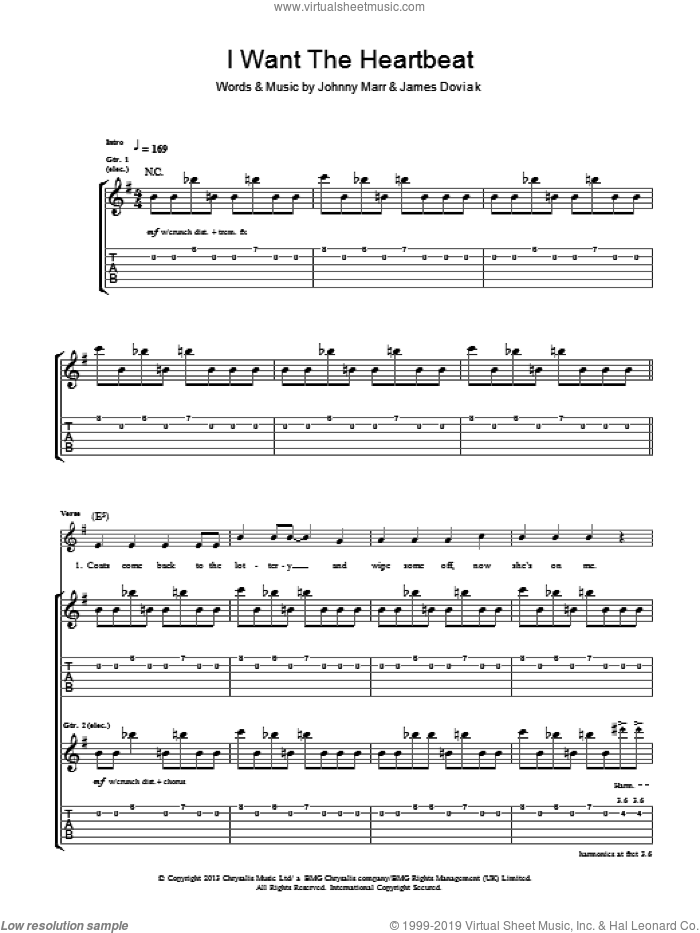I Want The Heartbeat sheet music for guitar (tablature) by Johnny Marr and James Doviak, intermediate skill level