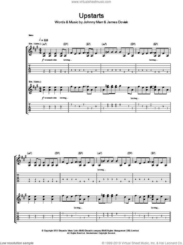 Upstarts sheet music for guitar (tablature) by Johnny Marr and James Doviak, intermediate skill level