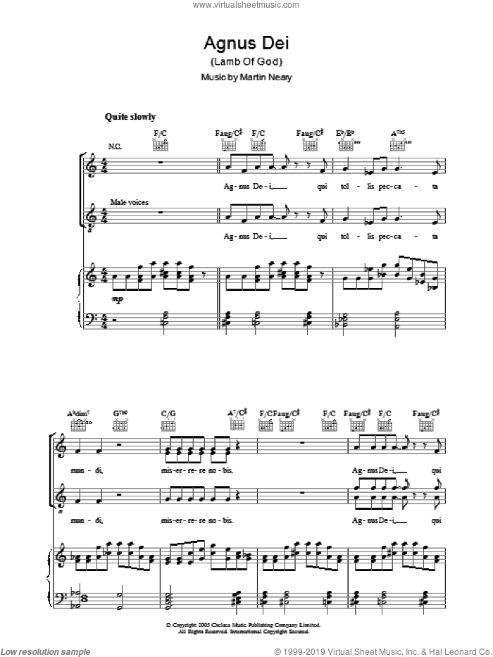 Agnus Dei (Lamb Of God) sheet music for voice, piano or guitar by The Choirboys and Martin Neary, intermediate skill level