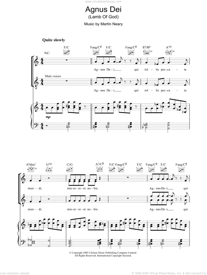 Agnus Dei (Lamb Of God) sheet music for voice, piano or guitar by The Choirboys and Martin Neary, intermediate skill level