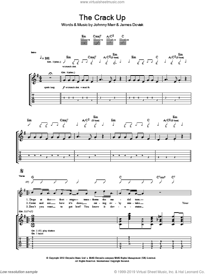 The Crack Up sheet music for guitar (tablature) by Johnny Marr and James Doviak, intermediate skill level