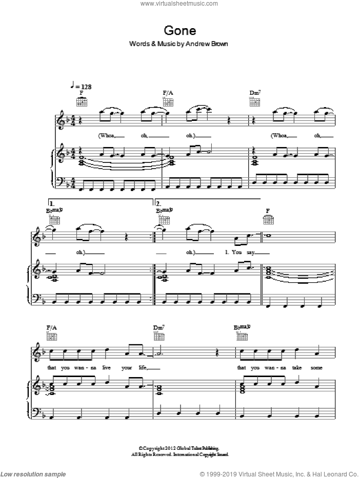Gone sheet music for voice, piano or guitar by LAWSON and Andrew Brown, intermediate skill level