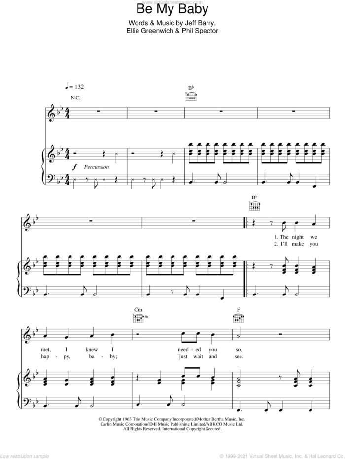 Be My Baby sheet music for voice, piano or guitar by Michael Buble, Ellie Greenwich and Jeff Barry, intermediate skill level
