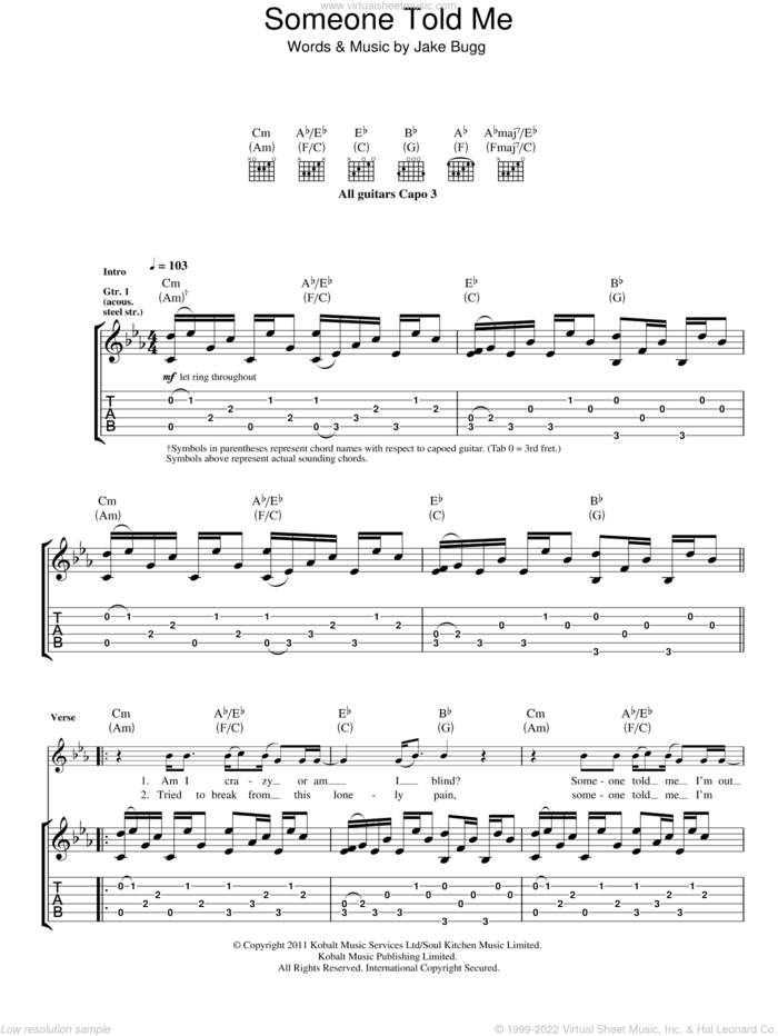 Someone Told Me sheet music for guitar (tablature) by Jake Bugg, intermediate skill level