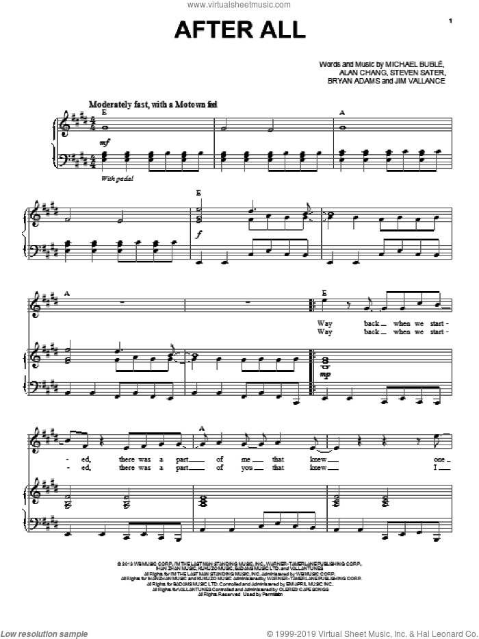 After All sheet music for voice, piano or guitar by Michael Buble, intermediate skill level