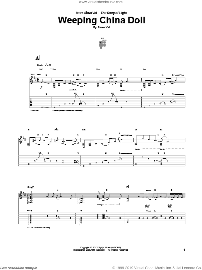 Weeping China Doll sheet music for guitar (tablature) by Steve Vai, intermediate skill level