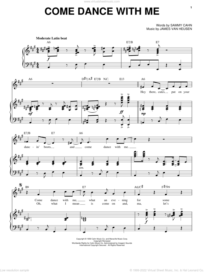 Come Dance With Me sheet music for voice, piano or guitar by Michael Buble and Sammy Cahn, intermediate skill level
