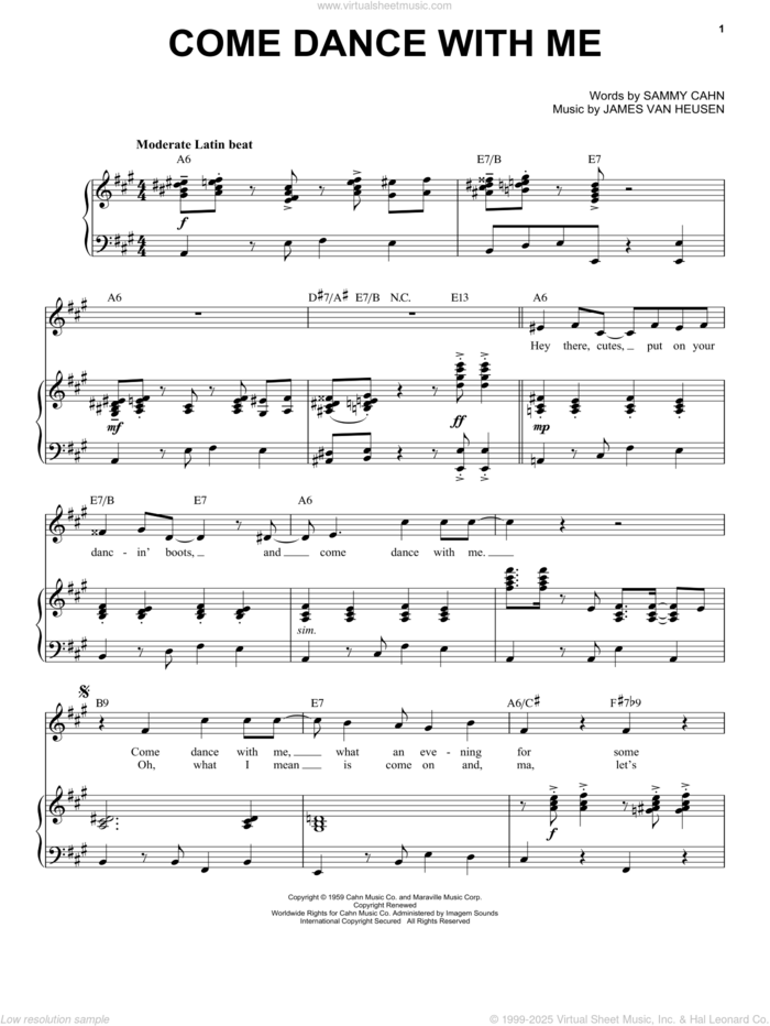 Come Dance With Me sheet music for voice and piano by Michael Buble and Sammy Cahn, intermediate skill level