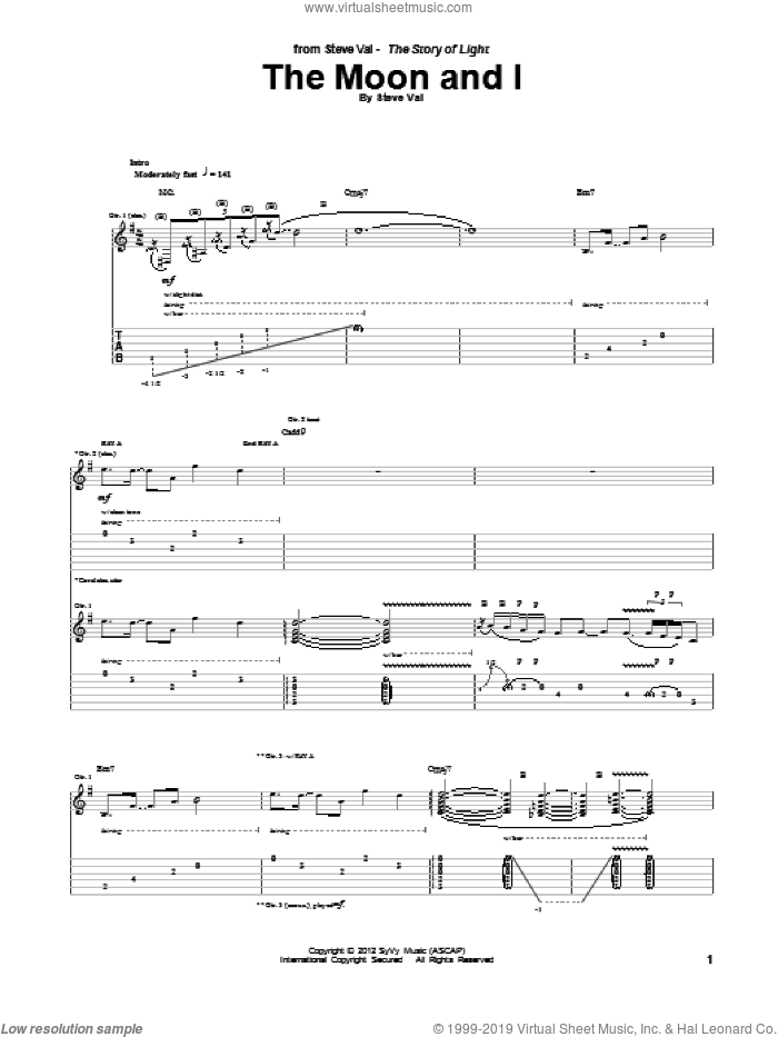 The Moon And I sheet music for guitar (tablature) by Steve Vai, intermediate skill level