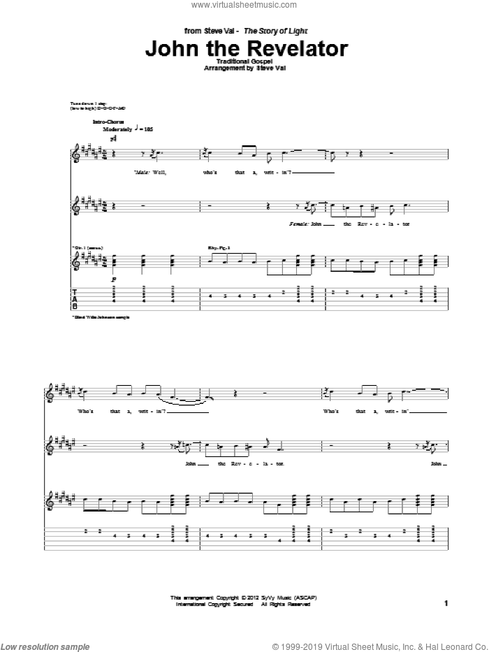 John The Revelator sheet music for guitar (tablature) by Steve Vai, intermediate skill level