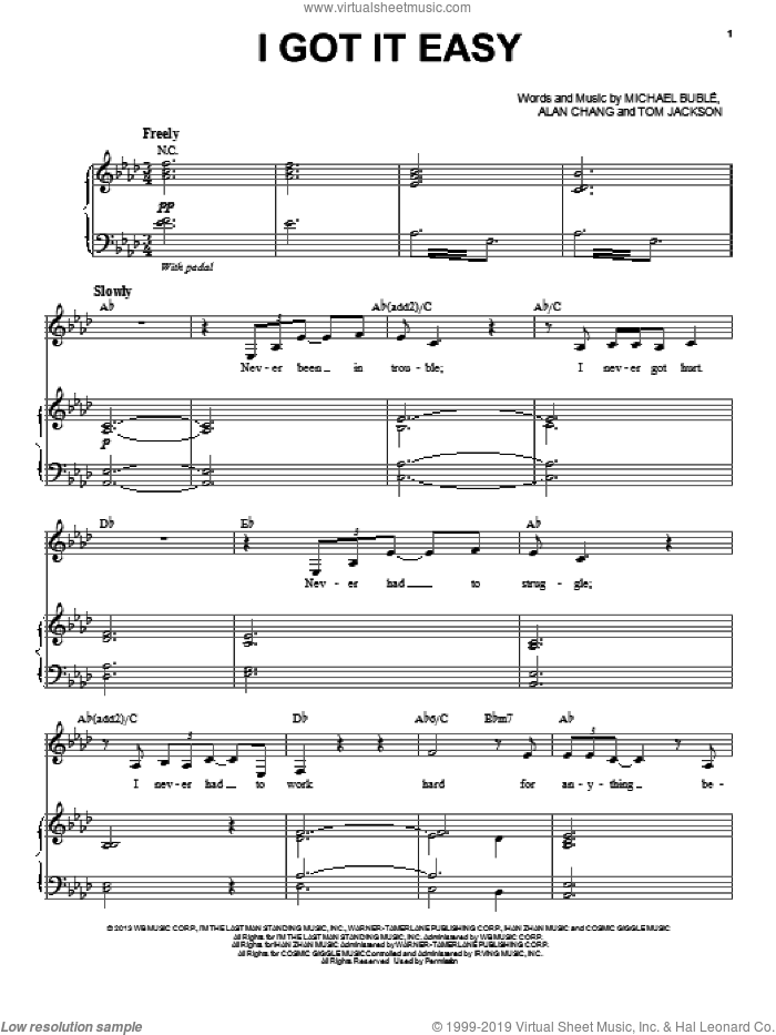 I Got It Easy sheet music for voice, piano or guitar by Michael Buble, intermediate skill level