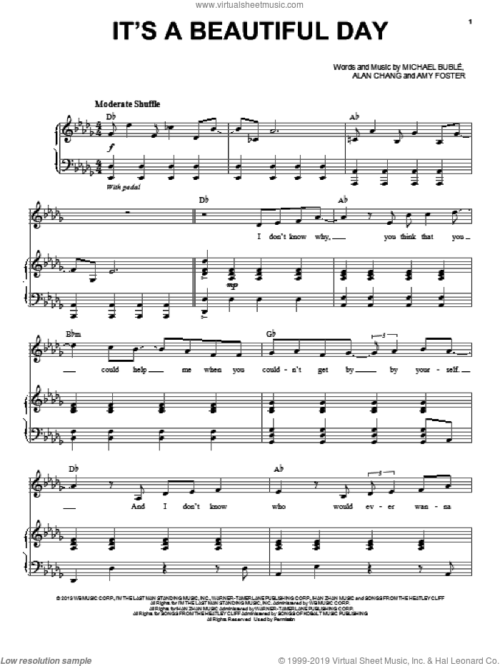 It's A Beautiful Day sheet music for voice, piano or guitar by Michael Buble, intermediate skill level