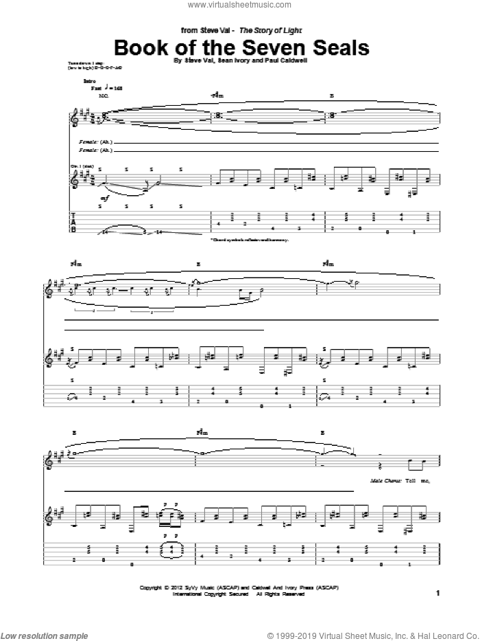 Book Of The Seven Seals sheet music for guitar (tablature) by Steve Vai, intermediate skill level