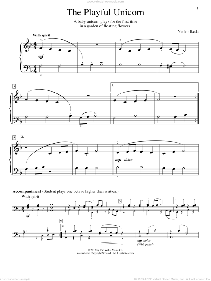The Playful Unicorn sheet music for piano solo (elementary) by Naoko Ikeda, beginner piano (elementary)