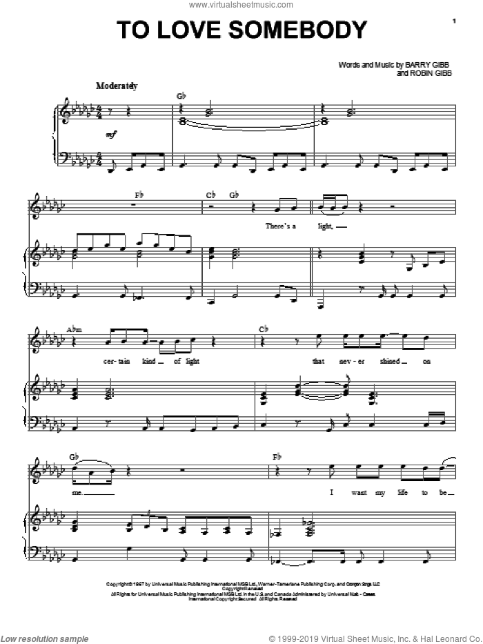 To Love Somebody sheet music for voice, piano or guitar by Michael Buble, intermediate skill level