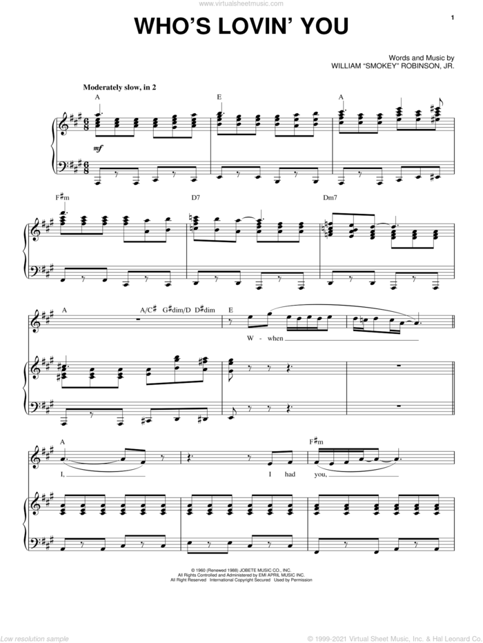 Who's Lovin' You sheet music for voice, piano or guitar by Michael Buble, intermediate skill level