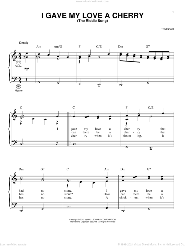 I Gave My Love A Cherry (The Riddle Song) sheet music for accordion by Gary Meisner, intermediate skill level