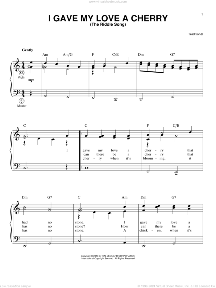 I Gave My Love A Cherry (The Riddle Song) sheet music for accordion by Gary Meisner, intermediate skill level