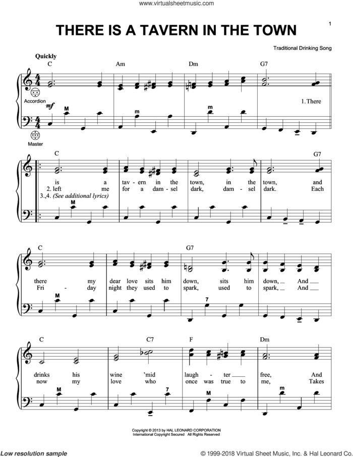 There Is A Tavern In The Town sheet music for accordion by Gary Meisner, intermediate skill level