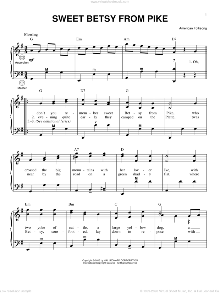 Sweet Betsy From Pike sheet music for accordion by Gary Meisner, intermediate skill level